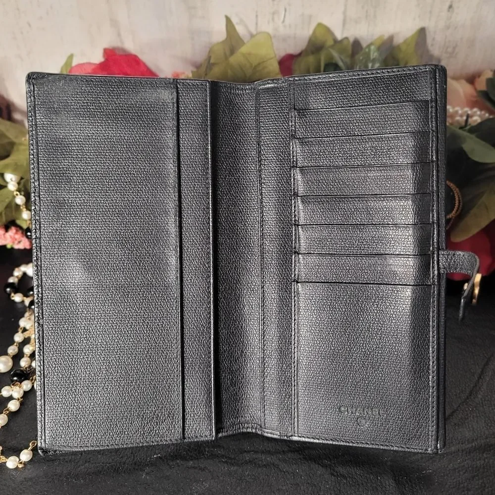Chanel Calfskin Button Line CC Logo Long Flap Wallet with Dust Bag With COA